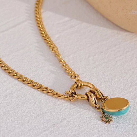 #19 NEW Amazonite Gold Chain Necklace - Picture 4 of 10